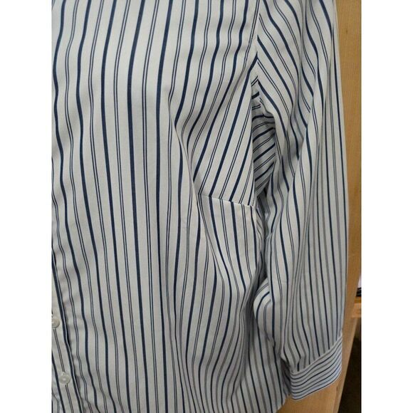 Lands End Button-Down Shirt 18W No Iron Supima Striped Blue & White Long Sleeve - Picture 4 of 9